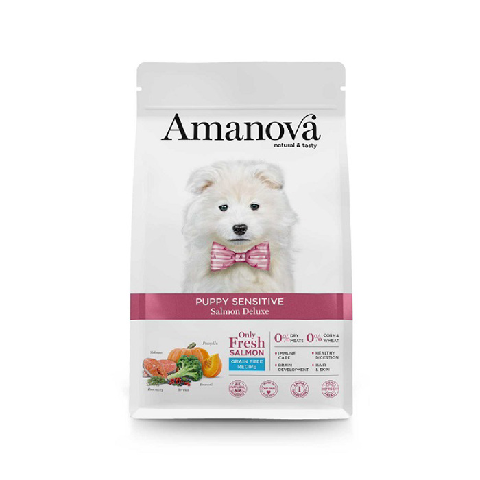 Amanova Puppy Sensitive Salmon Deluxe Grain Free Xira Trofi xoris Sitira ga Koutabia me Solomo 7kg 